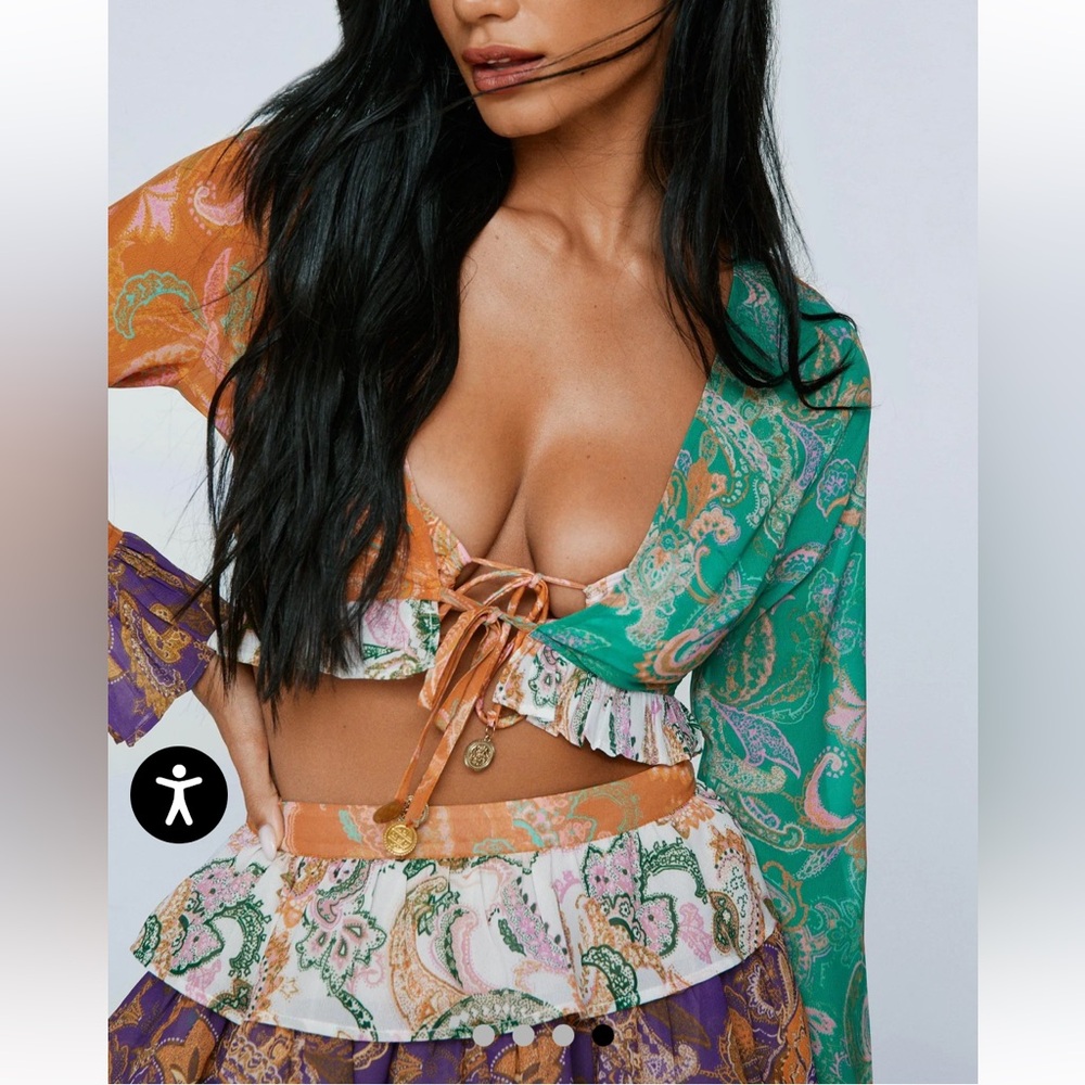 Nasty Gal Green Purple Paisley Ruffle Mini Skirt Set - Picture 4 of 4